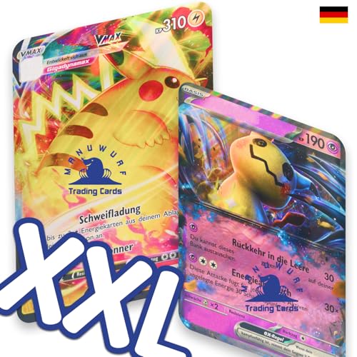 Deutsches Kartenset für Pokemon Sammelkarten XXL Karten 2er- Pack zufällige V/VMAX/Holo/EX/GX/Jumbo Oversized + Manuwurf Versandschutz von Manuwurf