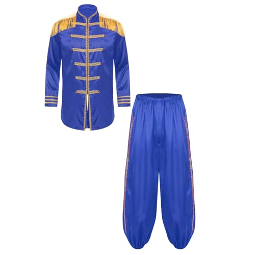 Manyakai Herren Mittelalter Kostüm Set Langarm Jacken mit Satin Hosen Halloween Renaissance Viktorian Karneval Outfits Königsblau 3XL von Manyakai