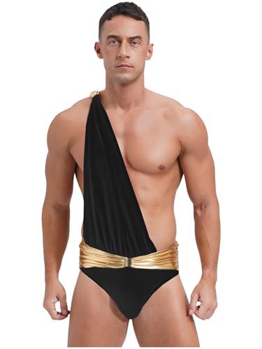 Manyakai Herren Römer Kostüm Toga Römischer Gladiator Krieger Caesar Kostüm Body mit Gürtel Erwachsener Karneval Cosplay Outfits Schwarz 3XL von Manyakai