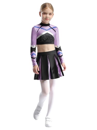 Manyakai Kinder Cheerleadering Kostüm Mädchen Cheer Leaderin Uniform Halloween Kostüm Dress Up Partys Gr. 110-170 Helles Lila 122-128 von Manyakai