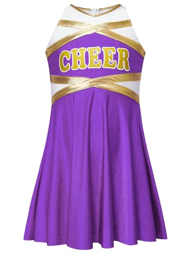 Manyakai Mädchen Cheer Leader Kostüm Schulmädchen Ärmellos Kleid Patchwork Tanzkleid für Karneval Fasching Halloween Violett 122-128 von Manyakai