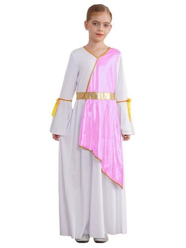 Manyakai Mädchen Griechische Kostüm Toga Kleid Langarm Patchwork Asymmetrisches Kleid Halloween Faschingskostüme Rosa 170 von Manyakai