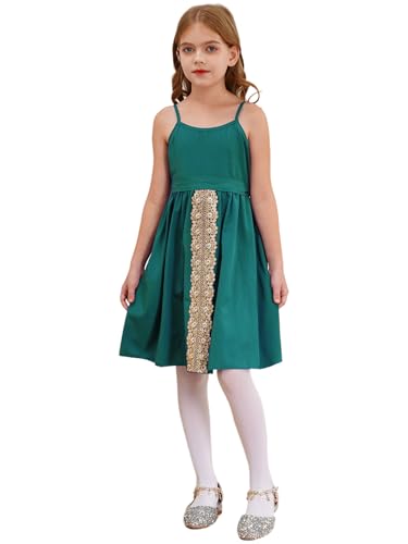 Manyakai Mädchen Kleid Partykleid A Line Swingkleid Rüschen Festlicheskleid Prinzessinenkleid Kinder Halloween Weihnachtskleid Grün 122-128 von Manyakai