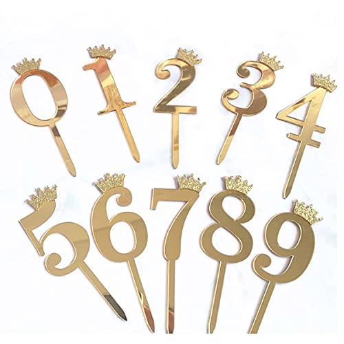 10 Stück 0-9 Tortendeko Geburtstag Acryl Zahlen Krone Cupcake Topper Crown Anzahl GeburtstagstorteTorten Cupcake für Mädchen Kinder Geburtstag Taufe Party Glitzer Deko (Gold) von MaoNativey