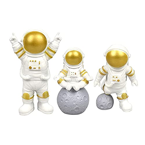 MaoNativey 3-Stück Astronauten Ornamente, Spaceman Statuen Modell Kuchen Topper,Weltraum Kuchen, Weltraum Party, Tortendeko Astronauten,Golden von MaoNativey