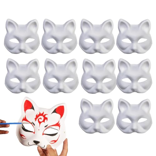 Leere Maske, Maske,Katzenmaskee Weiß,DIY Katzenmaskee Masken zum Bemalen Kinder,Leere Cat Maske Maskerade Farbe,Weißes Papier Persönlichkeit Halloween Cosplay-10 Stück von Maodom