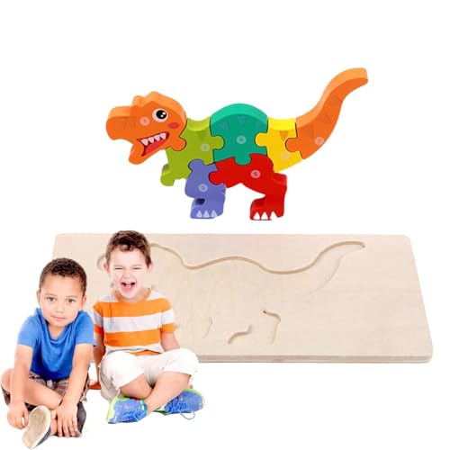 Maodom Holz-Dinosaurier-Puzzles, pädagogisches 3D-Cartoon-Puzzle | Cartoon Dinosaurier Holzpuzzle Lernspielzeug | Lustiges Sinnesspielzeug, frühes Lernpuzzlespielzeug für Kinder ab 3 Jahren von Maodom