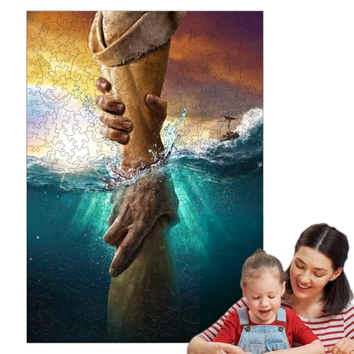 Maodom Jesus Holzpuzzle,Jesus Holzpuzzle | Ausgestreckte Hand Jesus Puzzle - Wand-Puzzle-Dekoration „Hand Gottes“ für Familie, Freunde, Spieleabend, für Arbeitszimmer, Schlafzimmer von Maodom