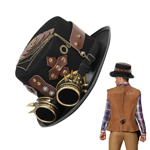 Maodom Steampunk-Zylinder für Herren, Herren-Gothic-Steampunk-Hüte - Vintage Gothic Cosplay Top Halloween Hut - Steampunk-Zubehör, Kostümzubehör für Erwachsene, Männer und Frauen von Maodom