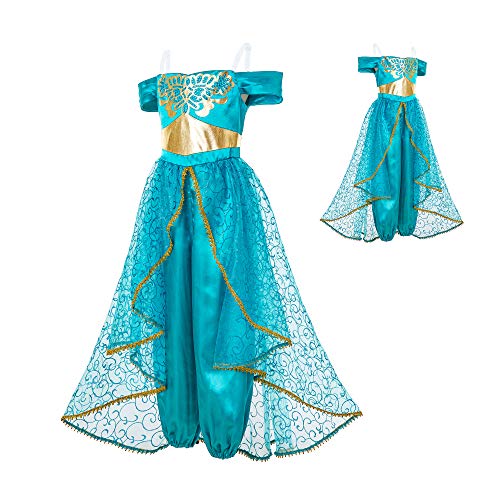 Maoluo Vintage Arabische Prinzessin-Kostüme für Mädchen, für Halloween, Party, Cosplay, blaugrün, 9–10 Jahre von Maoluo Vintage