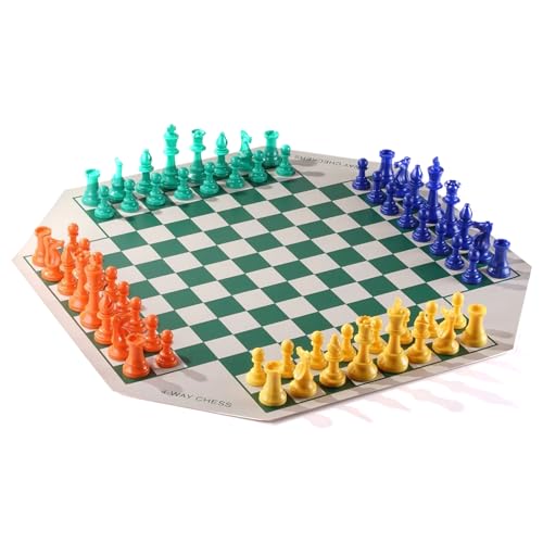 Maouira 4-Wege Schachspiel Vier Spieler Schachbrettspiel Kombinationsschachspiel Einzigartiges Schachspiel Für Erwachsene Und Kinder Reisen Familie Vier Spieler Schachbrettspiel von Maouira