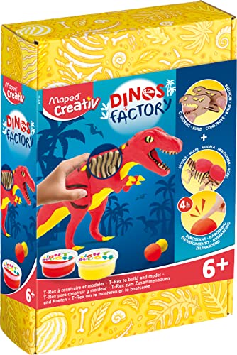 Maped Creativ – Dinos Factory T-Rex – Holzskelett zum Zusammenbauen – Dinosaurier-Figur zum Modellieren mit Härtungspaste – Kreativspaß ab 6 Jahren von Maped