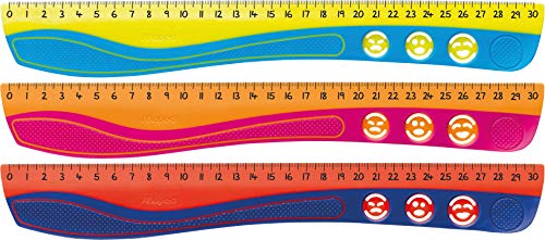 Maped - stossfestes Lineal KIDY'GRIP 30 cm, aus recyceltem Plastik, mit Anti-Rutsch-Noppen - türkis-grün, pink-orange, blau-rot von Maped