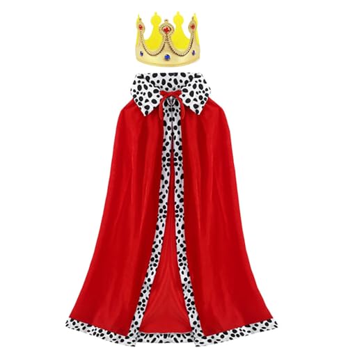 Maple Plentiful Roter Robe Umhang für King Queen mit Krone, König Kostüm für Erwachsene, Krone König, für Frauen und Männer, König Königin Cosplay für Halloween, Karneval, Mottoparty, 130cm von Maple Plentiful