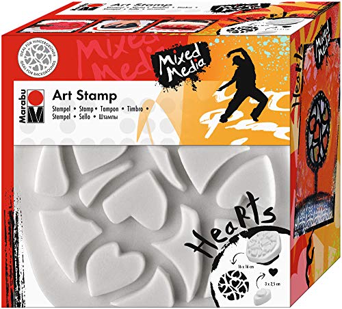 Marabu 0272000000003 - Art Stamp Hearts, feinporiger Motivstempel für Bordüren und Hintergründe, ideal für Mixed Media Projekte auf Leinwand, Papier und Holz, ca. 16 x 16 cm von Marabu