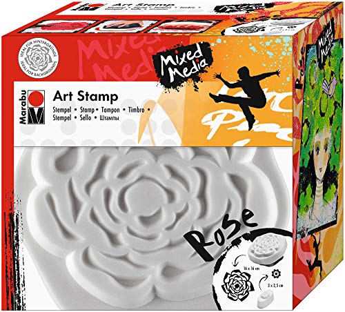 Marabu 0272000000004 - Art Stamp Rose, feinporiger Motivstempel für Bordüren und Hintergründe, ideal für Mixed Media Projekte auf Leinwand, Papier und Holz, ca. 16 x 16 cm von Marabu