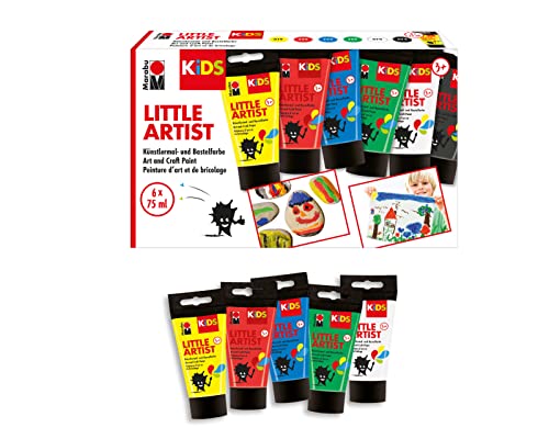 Marabu 0305000000001 - KiDS Little Artist, Künstlermal- und Bastelfarbe Set, 6 x 75 ml, vegan, trocknet schnell, ungiftig, für Kinder ab 3 Jahre von Marabu