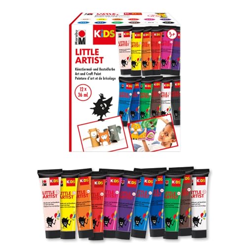 Marabu 0305000000102 - KiDS Little Artist, Künstlermal- und Bastelfarbe Set, 12 x 75 ml, vegan, trocknet schnell, ungiftig, für Kinder ab 3 Jahre von Marabu