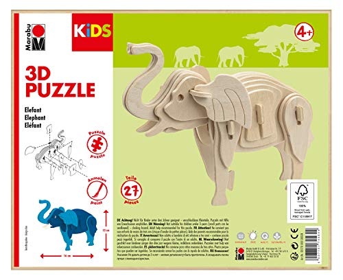 Marabu 317000000024 - KiDS 3D Holzpuzzle Elefant, mit 27 Puzzleteilen aus FSC-zertifiziertem Holz, ca. 16 x 13 cm groß, einfache Stecktechnik, zum individuellen Bemalen und Gestalten Marabu 317000000024 - KiDS 3D Holzpuzzle Elefant, mit 27 Puzzleteilen aus FSC-zertifiziertem Holz, ca. 16 x 13 cm groß, einfache Stecktechnik, zum individuellen Bemalen und Gestalten von Marabu