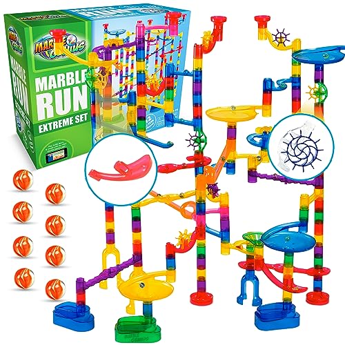 Marble Genius Murmelbahn (300 komplette Teile) Labyrinthbahn Rennspiel für Erwachsene, Teenager, Kleinkinder Kinder im Alter 4-8 Jahren, (118 durchsichtige Murmelteile + 119 Glasmurmeln), Extrem-Set von Marble Genius