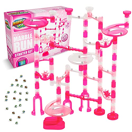 Marble Genius Murmelbahn-Starterset MINT-Spielzeug für Kinder im Alter von 4–12 Jahren – 130 komplette Teile (80 durchscheinende Marmorteile und 50 Glasmurmeln), Konstruktionsbausteinspielzeug, Pink. von Marble Genius