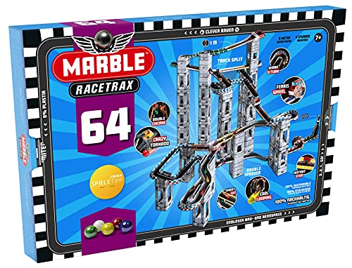 Marble Racetrax 869034 - Murmel Mania Rennbahn Starter Set 64 teilig, Kugelbahn mit 9 Meter Laufstrecke, 5 Murmeln, Murmelbahn Bastelset, Bauset aus FSC Karton, Konstruktionsset für Kinder ab 10 Jahre von Marble Racetrax