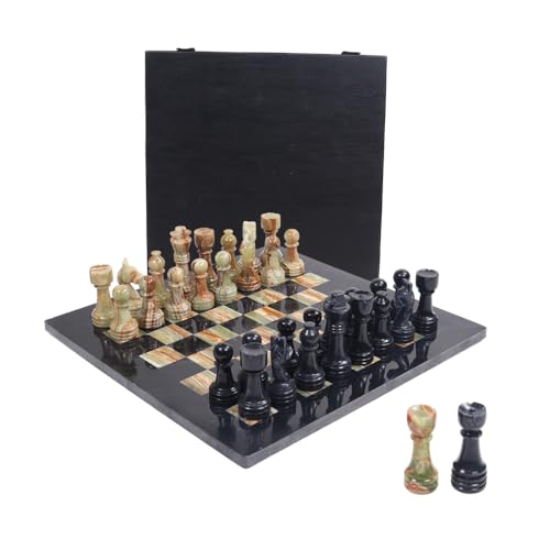 Marble Range Marble Chess Set 30.5 cm Inches Handmade Board Game for 2 Players - Black & Multi Green Chess Game for Outdoor and Home Decor von Marble Range