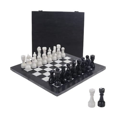Marmor Schachset 12 Zoll Schwarz und Weiß Handgefertigte Schachsets - 1 Schachbrett & 32 Schachfiguren - Brettspiele für 2 Spieler Spiele für Erwachsene von Marble Range