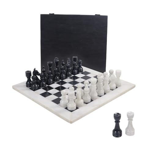 Marmor Schachset 12 Zoll Weiß und Schwarz Handgefertigtes Schachbrett für Spiele für Erwachsene - 1 Schachbrett & 32 Schachfiguren 2 Spieler Spiele - Reise Schach Set von Marble Range