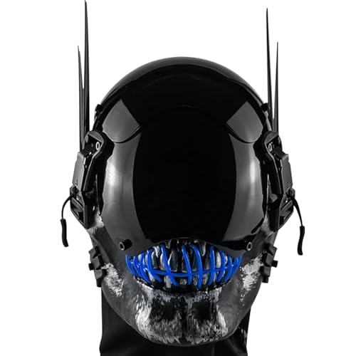 Marikito Cyberpunk Mask, Skelett LED maske, Drei Lichtmodi, Ideal für Cosplay, Partys und Feste (Blue) von Marikito