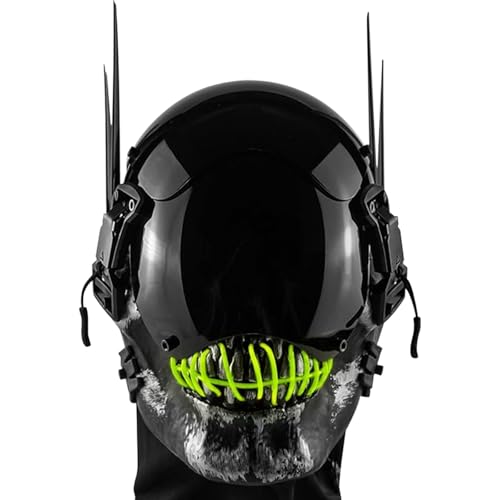 Marikito Cyberpunk Mask, Skelett LED maske, Drei Lichtmodi, Ideal für Cosplay, Partys und Feste (Green) von Marikito