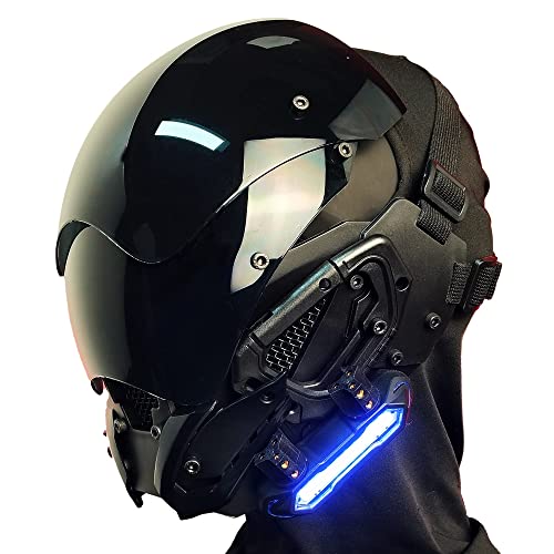 Marikito Cyberpunk Maske mit LED Lichtern, Cyber Punk Mask, Mechanische Polizeimaske, LED Licht Maske, USB-Aufladung, Die Maske ist für Erwachsene geeignet, Inklusive Balaclava-Maske. von Marikito