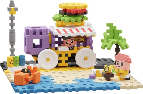 Marioinex - Mini Waffle City Food Truck Blöcke 148 Stück 2 Figuren- Kinder bausteine - Bausteine groß - Waffelblöcke bausteine - Weihnachten kleinigkeiten - Spielzeug ab 3 Jahre - Bausteine Kinder von Marioinex