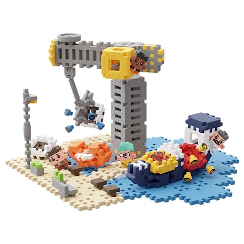 Marioinex - Mini Waffle City Port Blöcke 248 Stück 4 Figuren - Schaumstoff bausteine Kinder - Kinder bausteine - Bausteine groß - Waffelblöcke bausteine - Weihnachten kleinigkeiten - Geschenk von Marioinex