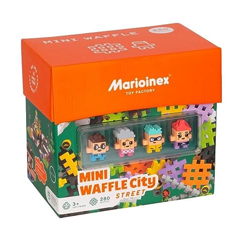 Marioinex Mini Waffle Stadt Straßenblöcke 248 Stücke 4 Figuren - Schaumstoff Bausteine Kinder, Waffelblöcke Bausteine, Sensorik Spielzeug, Konstruktionsspielzeug von Marioinex