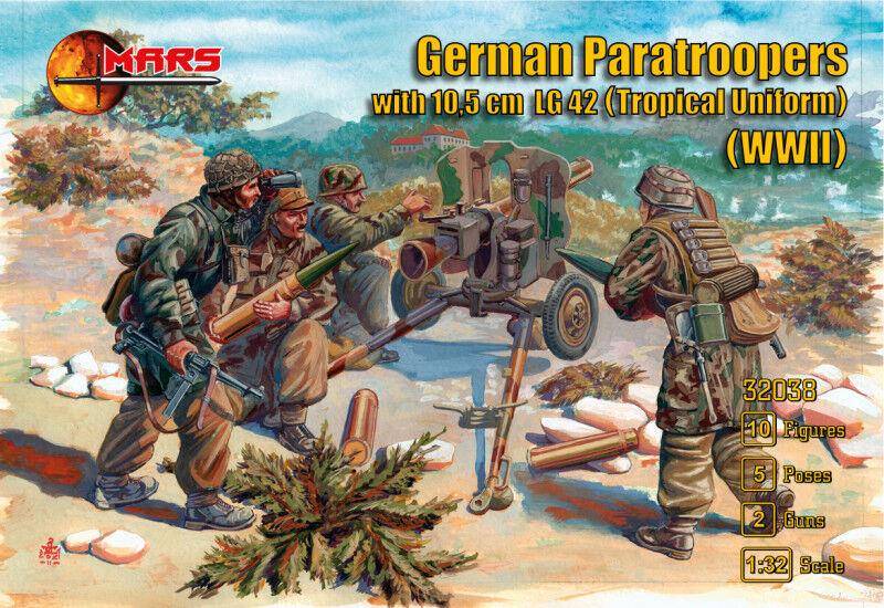 German Paratroopers with 10.5cm LG42 (Tropical Uniform) WWII von Mars Figures