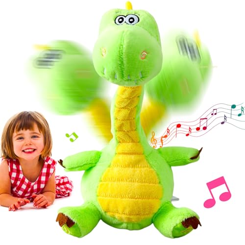 13 Zoll großer grüner sprechender Tanzender Dinosaurier, der wiederholt, was Sie Sagen, und Aufnahmen nachahmt. Plüsch-Babyspielzeug mit Musikliedern, Singen, Sprechen, Animiert von Marsjoy