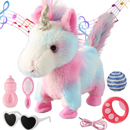 Marsjoy Buntes Einhorn Walking Set Singendes Einhorn Plüsch Roboter Einhorn Realistische Plüschtier Fernbedienung Spielzeug von Marsjoy