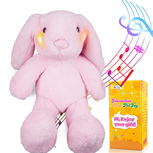 Marsjoy Rosa Hasenspielzeug Osterhase Kuscheltier Plüschtier OsterplüschtiereHase für Mädchen, Jungen & Babys Superweich mit Langen Ohren, Singen, Musik LED-Lichter, Fliegende Lange Ohren Geschenke von Marsjoy