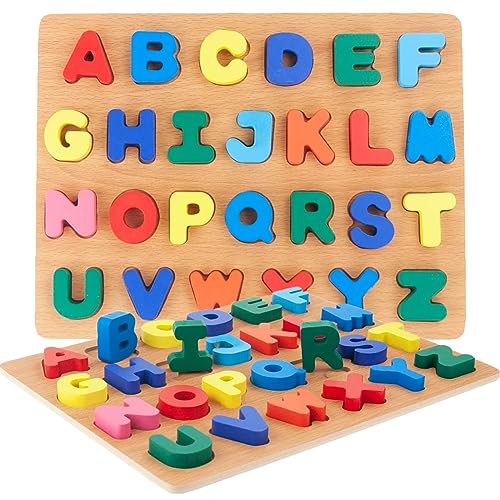 Holz Puzzle Buchstaben Lernspielzeug - Großartiges Alphabet-Puzzlespiel Holzpuzzle ABC-Alphabet, Bunte Buchstaben, Buchstaben, Zahlen, massives Holzpuzzle, Bildung, Brettspiel, Lernspielzeug von Martom