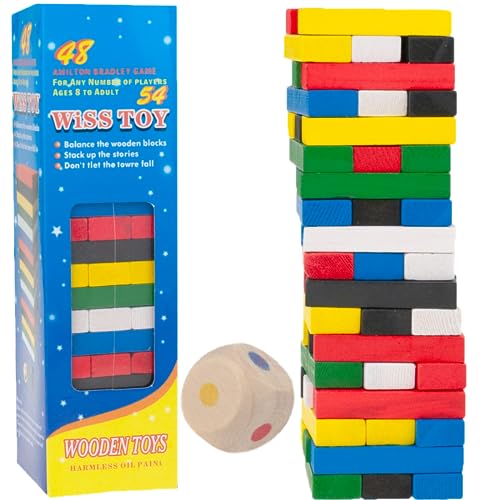 Martom® Partyspiel aus Hartholz Bunt Holz Wackelturm Bunt Holz Wackelturm Stapelturm Holz Brettspiel, Klassische Lernspielzeug Bausteine Stapelspiele Familienspaß Spiele Spieleklassiker von Martom