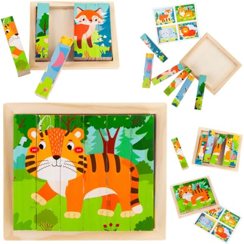 Puzzle HOLZPUZZLE Tiere 4IN1 Kinderpuzzle, Kinderpuzzle aus Holz, Gehirntrainingspuzzle, Lernspielzeug, Geschenk für Mädchen, Jungen, Tiermotive, Holzpuzzles von Martom