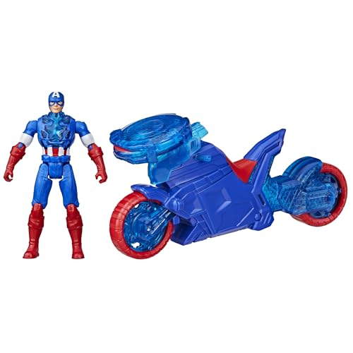 Marvel Avengers Epic World of Action Captain America Bike mit Schild-Abschuss, Figur & Spielzeug-Motorrad von Marvel