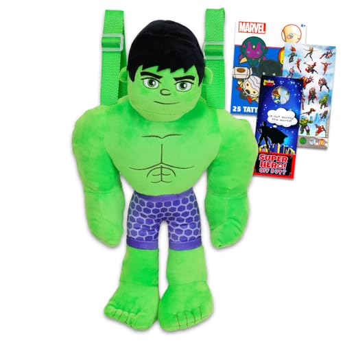 Hulk Plüschpuppe Geschenkset - Bundle mit 35,6 cm Deluxe Hulk Plüschtier mit Tragegurten, Aufklebern, Tattoos, mehr | Avengers Hulk Geschenke für Kinder, Jungen, Mädchen von Marvel