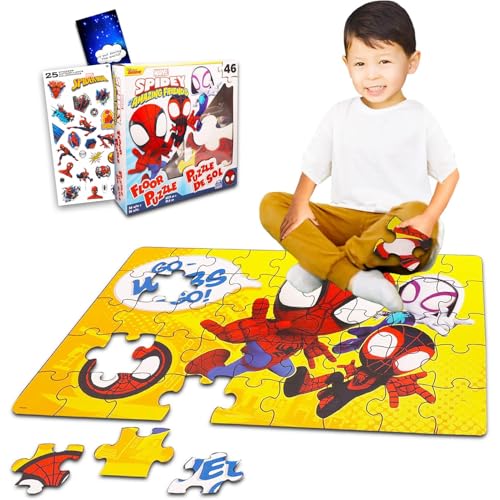 Marvel Amazing Spiderman Bodenpuzzle - Bundle mit 46 Teilen Spidey und Friends Puzzle, Aufklebern und mehr | Spidey und seine erstaunlichen Freunde Puzzle für Kinder, Kleinkinder, Jungen, Mädchen von Marvel