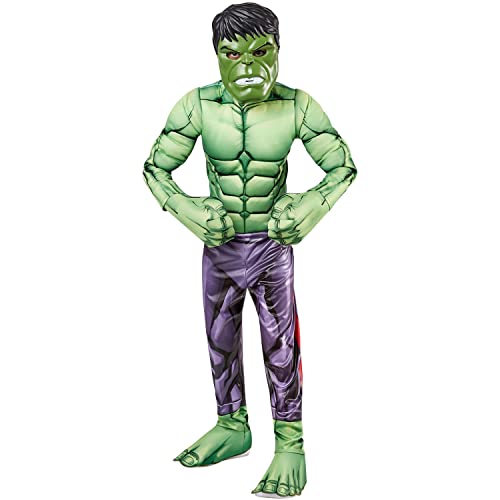 Marvel Avengers Deluxe Hulk-Kostüm – enthält Muskel-Brust-Overall, geformte Maske, hochwertige Schaumstoff-Stiefelabdeckungen und übergroße Handabdeckungen. von Marvel