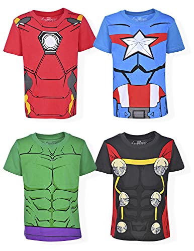 Marvel Avengers Iron Man, Captain America, Hulk und Thor, 4er-Pack T-Shirts für Kleinkinder und Kleinkinder, Dunkelgrau, 7 von Marvel