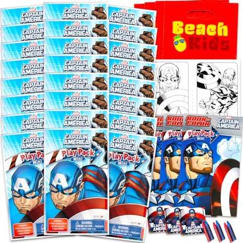 Marvel Captain America Mini-Partygeschenk-Set für Kinder – Bündel mit 24 Mini-Spielpackungen von Captain America mit Malseiten, Aufklebern und mehr (Avengers Birthday Party Supplies) von Marvel