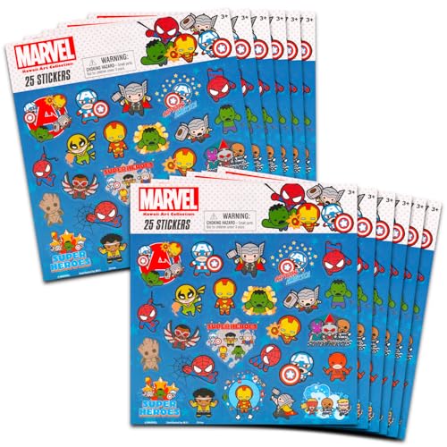 Marvel Partygeschenk-Set für Jungen und Mädchen, Aufkleber-Set mit 12 Kawaii-Avengers-Aufkleberbögen für Kindergeburtstag, Partytüten | Avengers Partyzubehör von Marvel