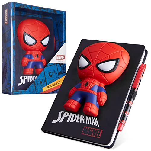 Marvel Spiderman A5 Notizbuch und Stift Set, 3D Tagebuch Schreibwaren Set Kinder Journal für Jungen Kinder Tagebücher Spiderman Spielzeug von Marvel